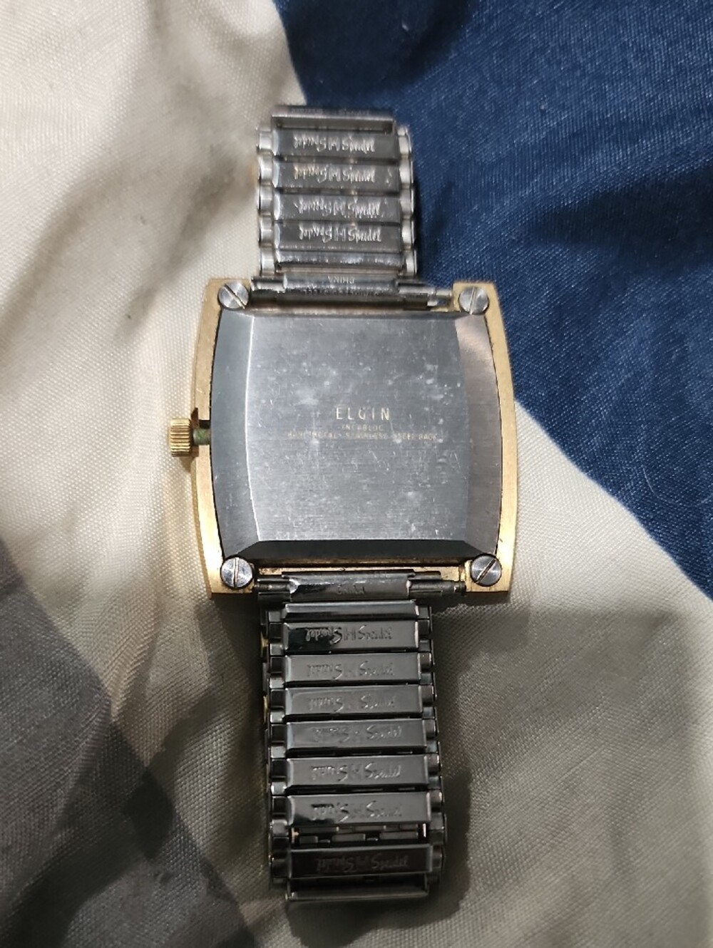 Men's Two-Tone Gold Watch with Rectangular Dial - Picture 2 of 4